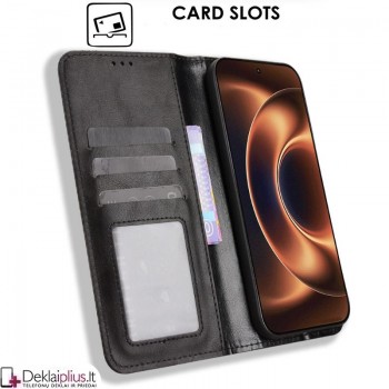 Dirbtinės odos atverčiamas dėklas su skyreliais - juodas (Xiaomi 17 Ultra) Dirbtinės odos atverčiamas dėklas su skyreliais - juodas (Xiaomi 17 Ultra)